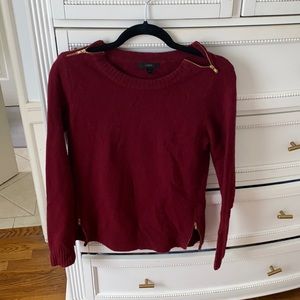 J. Crew Red Burgundy Zipper Detail Sweater Knit Wool Top Sweatshirt Long Sleeve